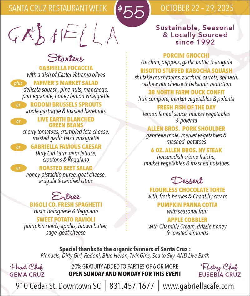 gabriella cafe menu