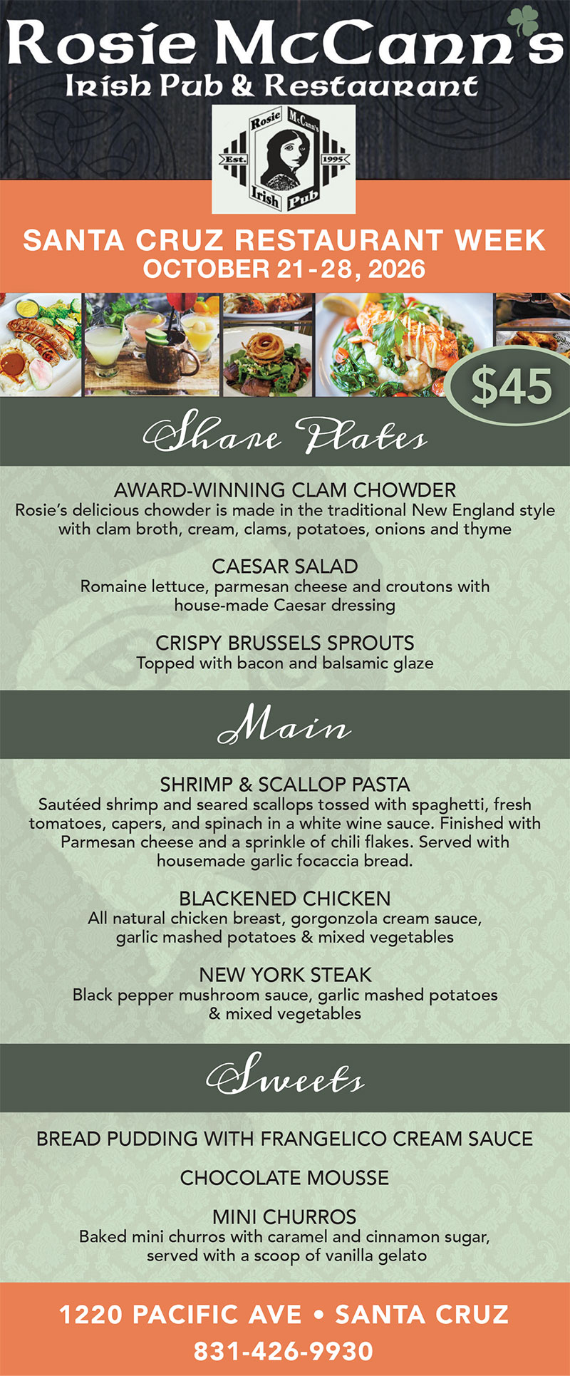 rosie mccann's restaurant week menu 2026