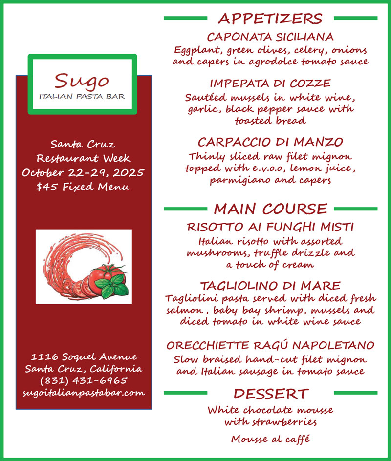 sugo italian pasta bar menu
