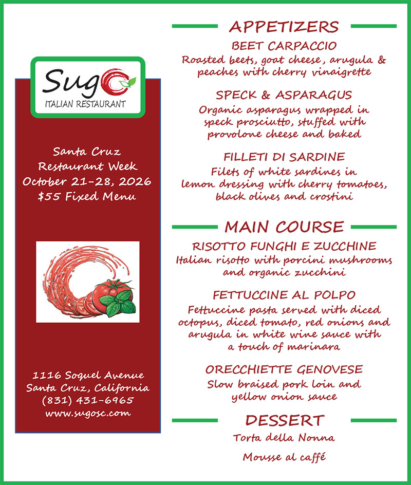sugo restaurant week menu