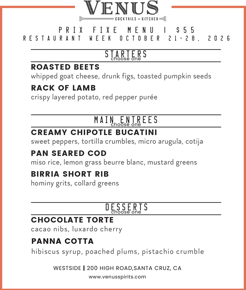 venus westside restaurant week menu