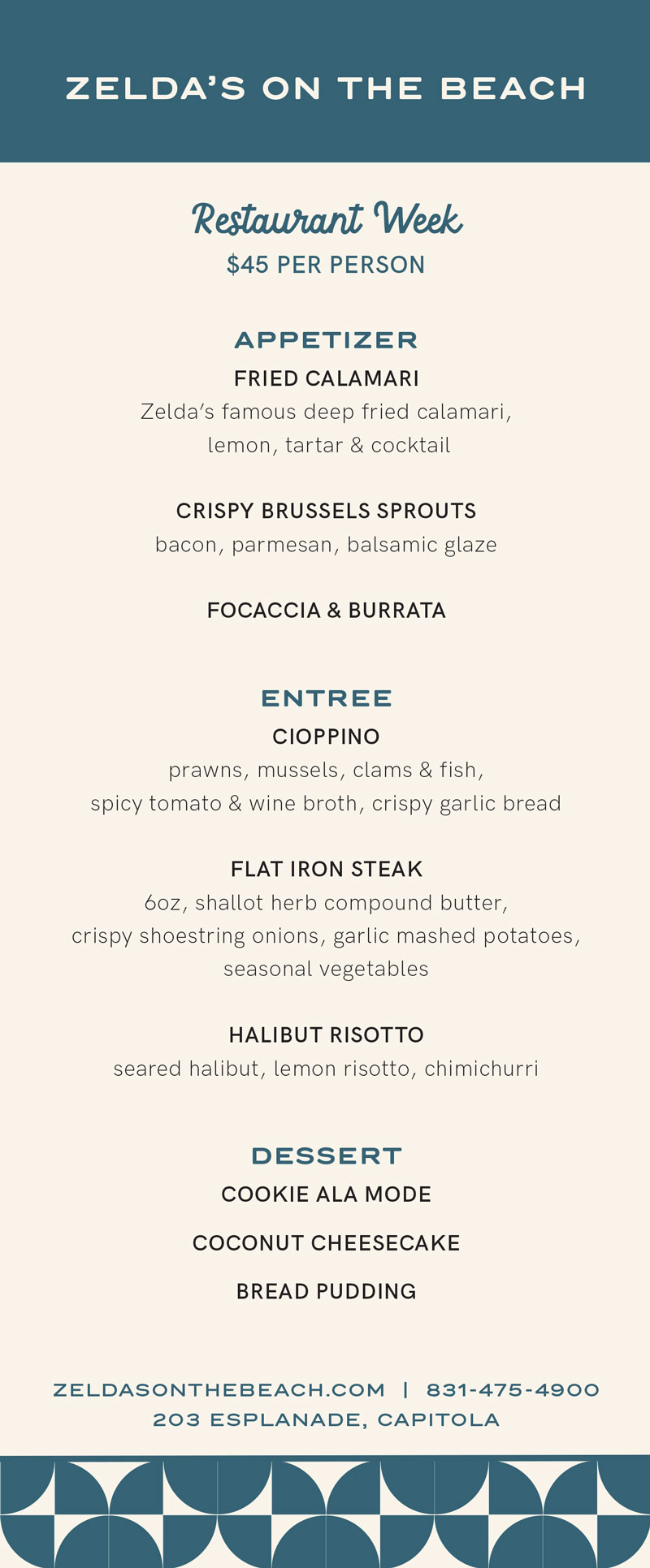 zelda's on the beach menu