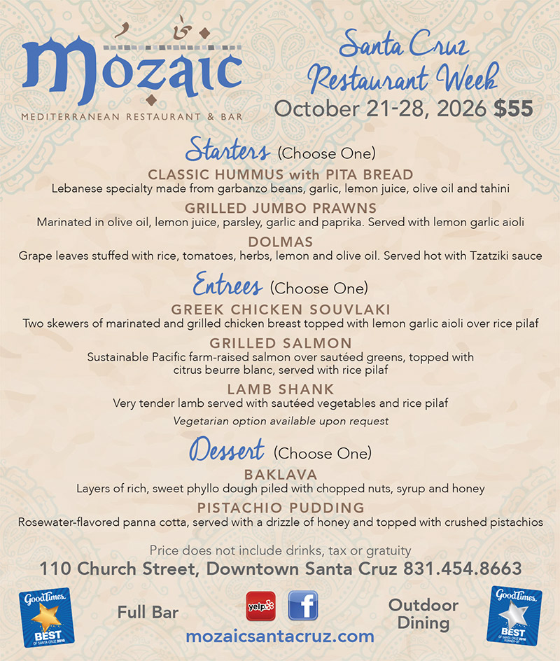 mozaic santa cruz restaurant week menu